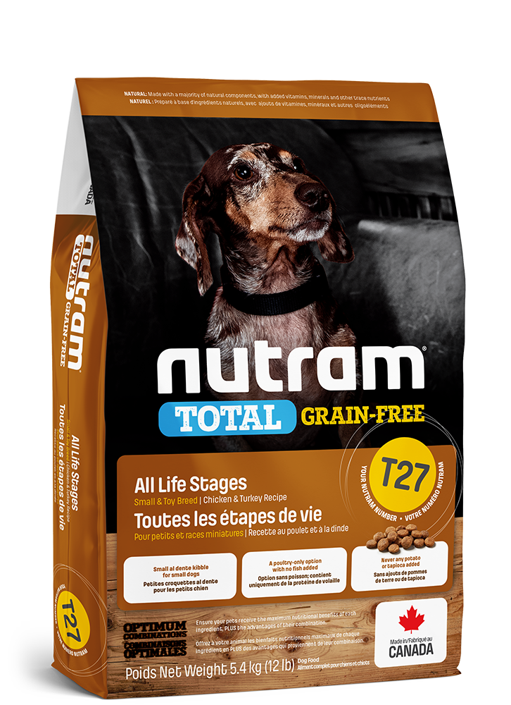 NUTRAM紐頓 NT-T27 無薯無穀全犬糧 (雞+火雞) 小型犬 5.4kg