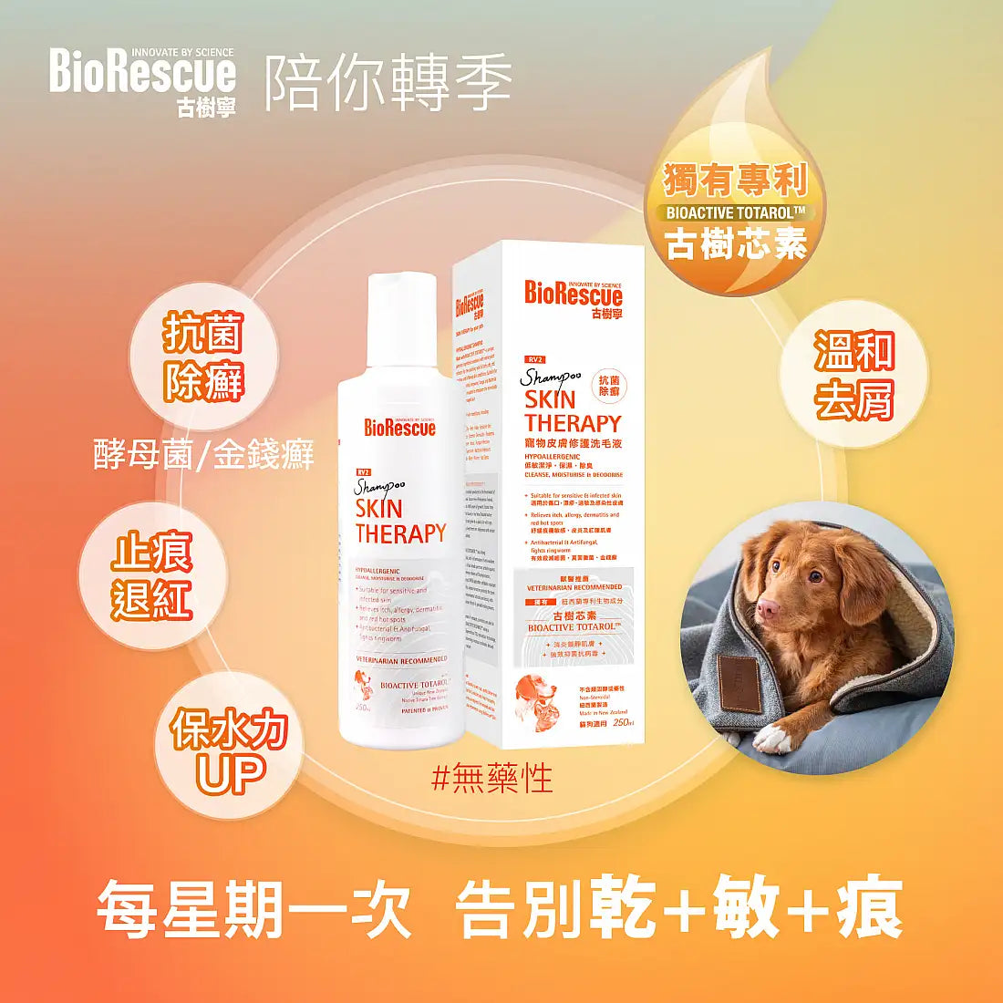 BioRescue 古樹寧 寵物皮膚修護沖涼液 250ml 紐西蘭製造 (貓狗適用)